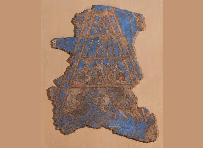 A mural fragment discovered in the citadel palace of Panjakent’s ruler Devastich (r. ca. A.D. 706-722) appears to depict Arab soldiers besieging the prominent Sogdian city of Samarkand. In A.D. 722, Panjakent too was seized by Arab forces.  