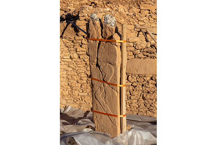 A carved pillar at Karahantepe depicts a snake, a common motif at Taş Tepeler sites.