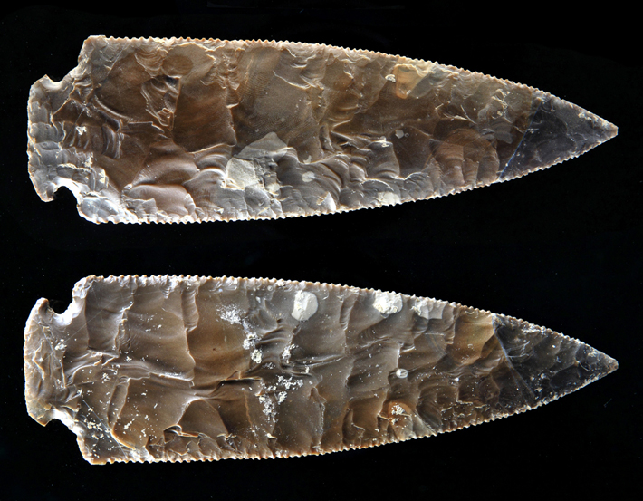 Among the items buried with the Ivory Lady was a flint dagger, shown here (both sides). (Courtesy Research Group ATLAS, University of Sevilla/Photograph: Miguel Ángel Blanco de la Rubia.)