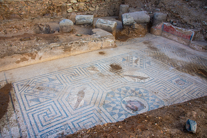 Inside a large Roman house in Mérida, Spain, archaeologists uncovered a second- or third-century A.D. mosaic with the head of Medusa at its center. (Mérida City Council/Consortium of the Monumental City of Mérida)