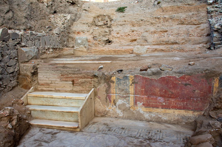 The room in the large Roman house in Mérida, Spain, where the mosaic was found also had vibrantly painted walls and a marble staircase that connected it to another space. (Mérida City Council/Consortium of the Monumental City of Mérida)