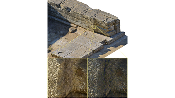 A 3-D model of details from the area of the temple’s opisthodomos (a room at the rear of the temple). The model for the entire 65-by-180-foot building area is accurate to within a millimeter, and the photographic textures are rendered at a similar resolution, revealing minute details throughout the site. (Phil Sapirstein/Digital Architecture Project (c) 2016)