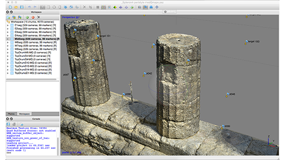 A screenshot from the photogrammetry software showing part of the south colonnade rendered as a point cloud. Close to 10 million measurements were extracted from this area, which has two partially intact columns. (Phil Sapirstein/Digital Architecture Project (c) 2016)