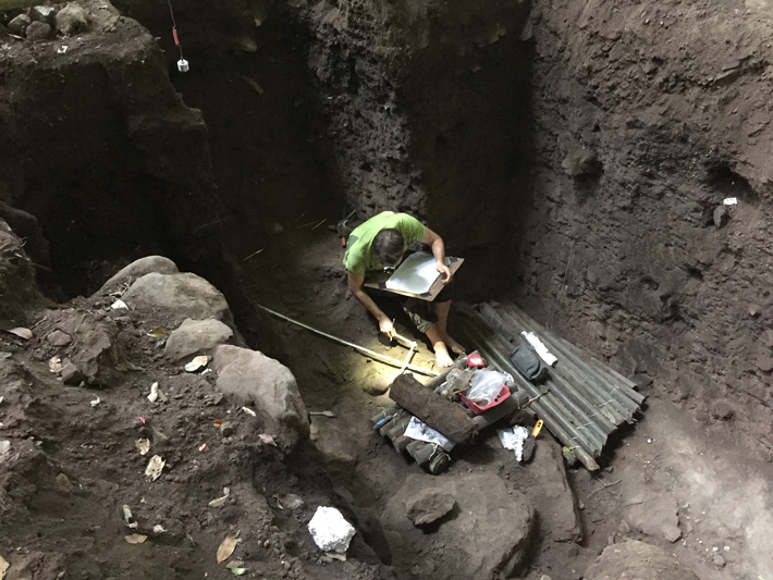 Excavations at a rock shelter site in the Bladen Nature Reserve, Belize, where archaeologists have uncovered human remains dating as far back as 10,000 years (Keith M. Prufer)