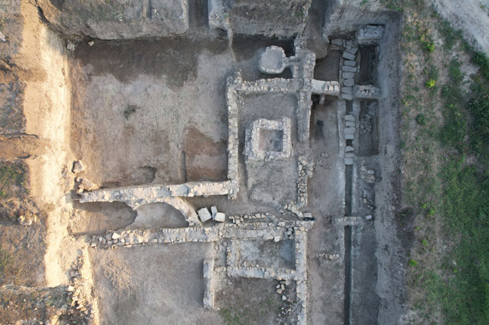 Aerial view of the excavated area of a bath complex at the Roman frontier fort of Novae in northern Bulgaria. (Krzysztof Narloch)