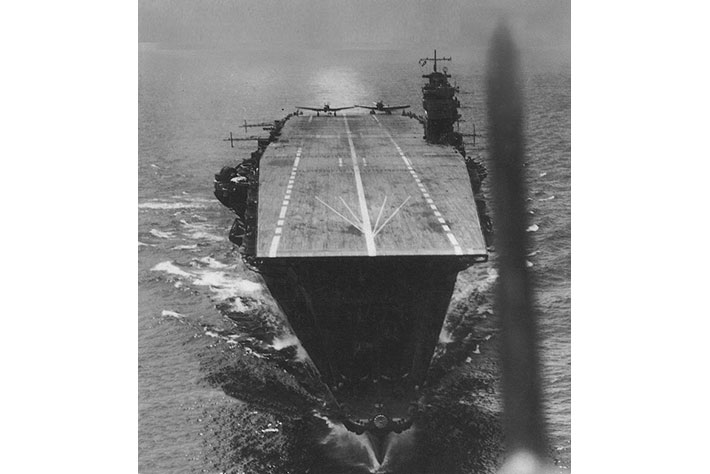 The retrofitted deck of the carrier Akagi as she looked In April 1942. (Kure Maritime Museum)