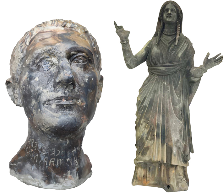 Italy Bronze Head Votive Statue Combo