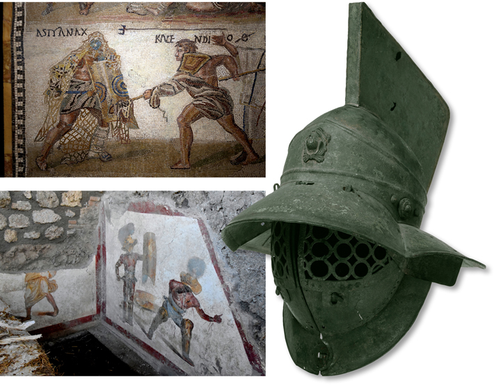 Weapons Roman Mosaic Fresco Gladiator Helmet