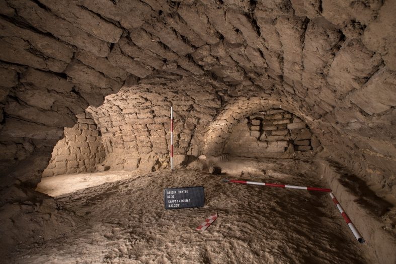 The tomb’s “relieving chamber,” a compartment built to reduce the weight burden of the structure above, was found with completely intact mudbrick vaults.   