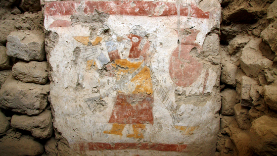 Archaeologists have identified this figure as a priestess, and not as a supernatural being of any sort, thanks to the absence of fangs, zoomorphic braids, or other non-human attributes. The priestess is part of the Moche Presentation Theme or Sacrifice Ceremony, which is also shown on other murals at Pañamarca. 