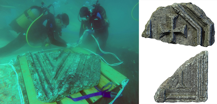 Byzantine Shipwreck Sicily Stone Ambo Sections Block