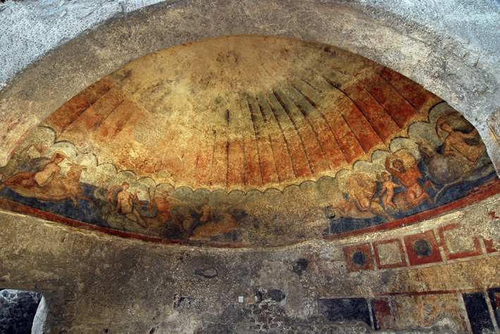 An apse in the Villa of Augustus is painted with a mythological scene involving Tritons and Nereids.