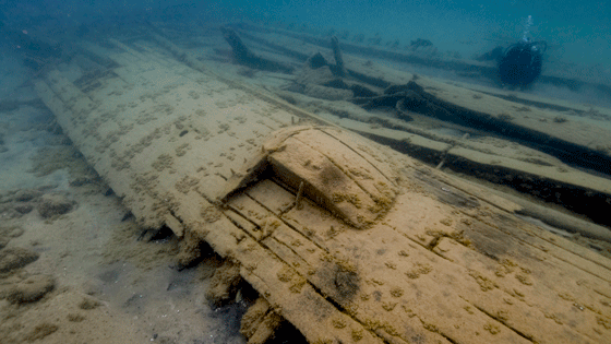 NEW ORLEANS Vessel type: Wooden side-wheel steamboat; Length: 165 feet; Year launched: 1838; Year lost: 1849; Cargo: Passengers and freight; Cause of loss: Ran aground; Depth: 13 feet (Courtesy Thunder Bay National Marine Sanctuary/NOAA)