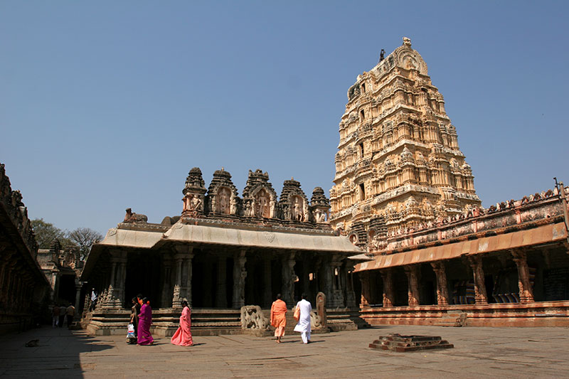 The Virupaksha Temple complex in Hampi’s Sacred Center as seen from inside the temple grounds 