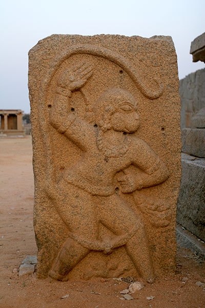 Carving of Hanuman, a revered character from the Ramayana. The Hampi region has long been associated with the forest kingdom of the monkeys in the Hindu epic. 