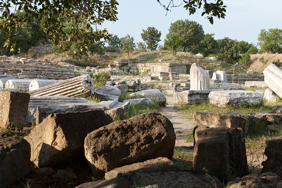 Scattered stones once belonging to Greek and Roman era buildings in Troy
